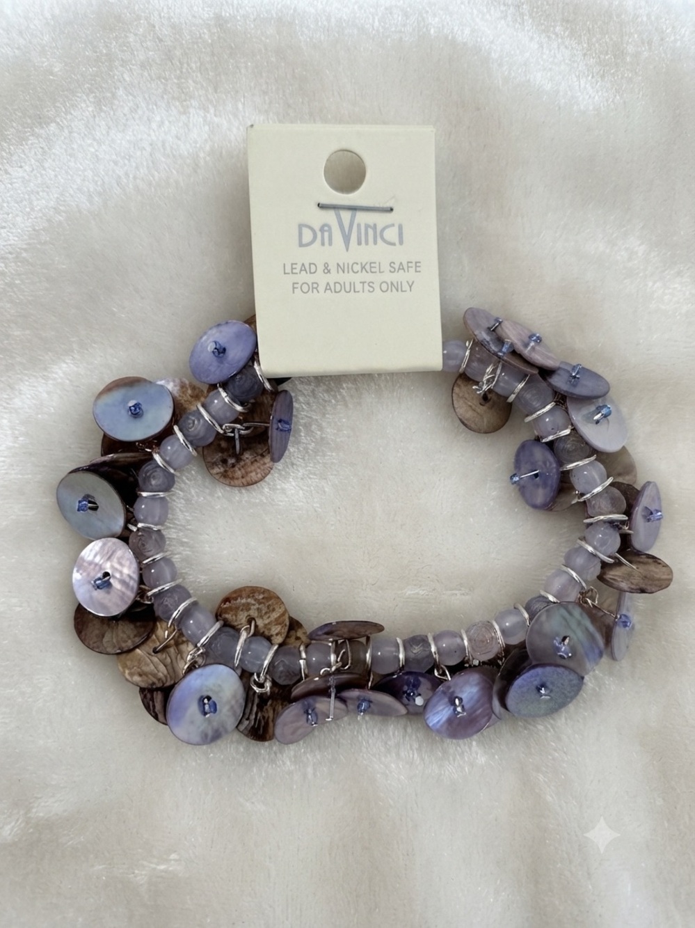 DaVinci Lavender and Brown Shell Beaded Stretch Disc Cluster Bracelet